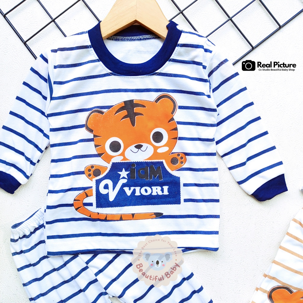 Setelan Baju Bayi Panjang Laki-laki Motif Viori Iam / Piyama Bayi Laki-laki / Baju Tidur Bayi / Kaos Oblong Bayi &amp; Anak Kancing Pundak / Baby.ou