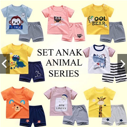 SETELAN  BAJU ANAK UNISEX GAMBAR LUCU / SET ANAK KARAKTER BARU 1-5 THN