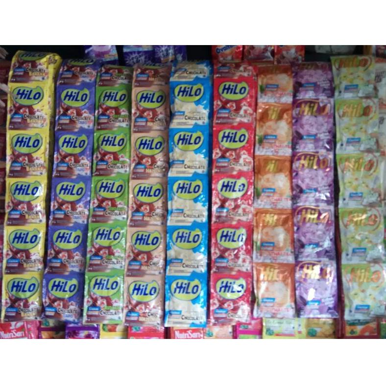 

Seller Hilo chocolate, banana, taro, white, hazelnut, thai tea, ketan item, teller, pisang ijo, 10 saset G7Y