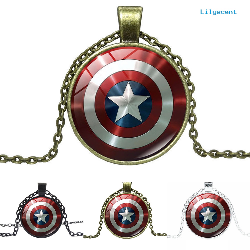 Ls Avenger Captain America Shield Cabochon Kalung Rantai Liontin Kaca