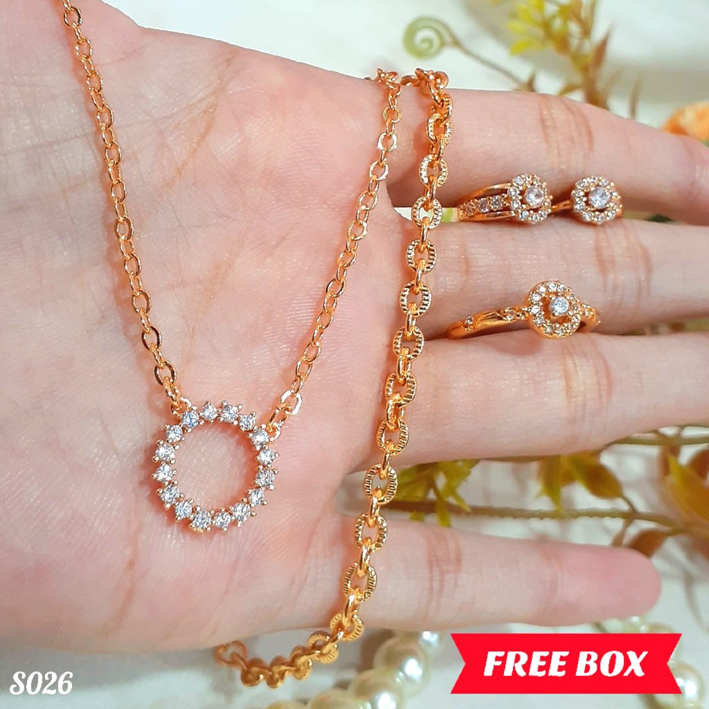 PGX Set Perhiasan Xuping Cincin Gelang Kalung Anting Lapis Emas - S026