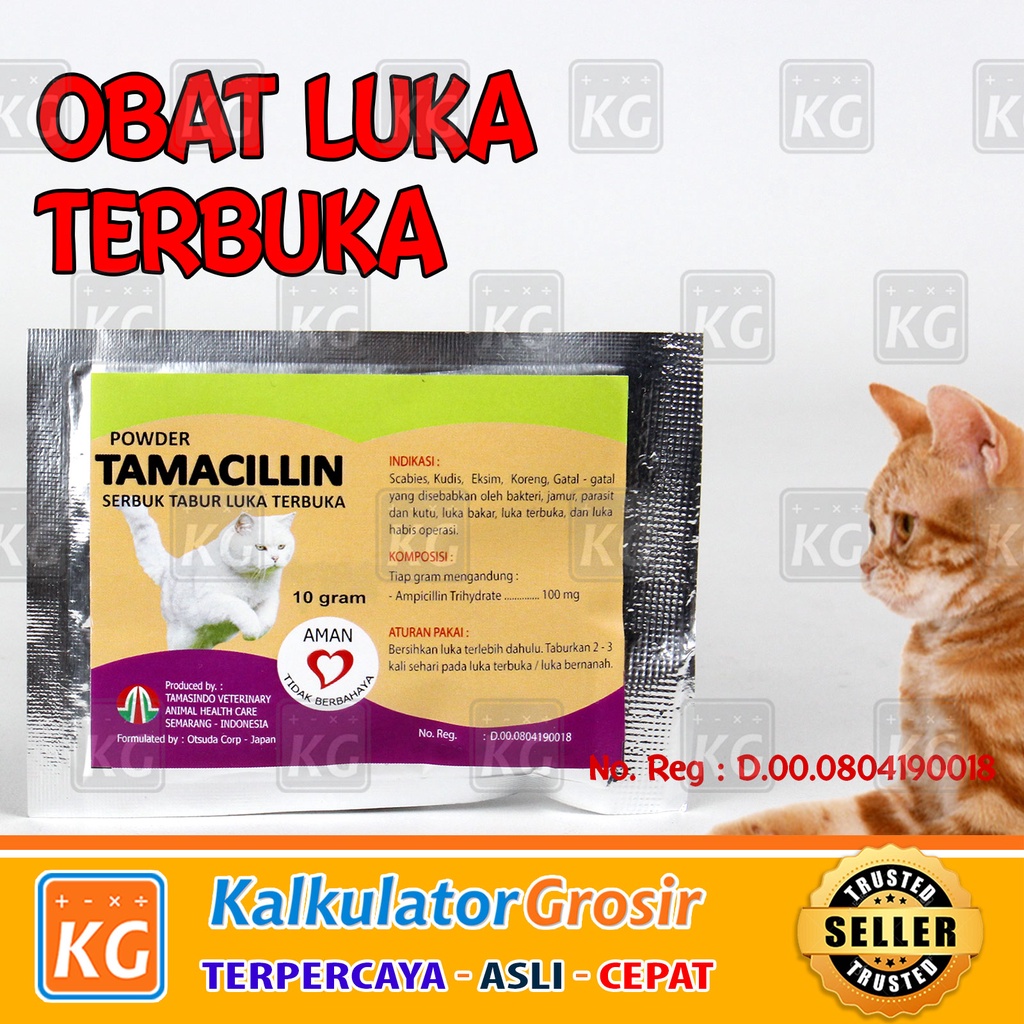 Tamacillin Obat Luka Kucing Terbuka - Obat Tabur Serbuk Luka Luar Cakaran Borok Koreng Luka Basah