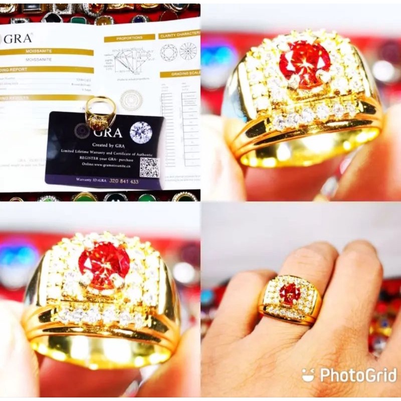 Cincin Batu Permata Asli Red Moissanite + Sertifikat GRA