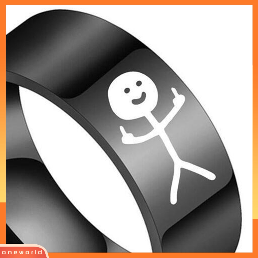 [ONWL] Cincin Pasangan Hip Hop Dipoles Fashion Perhiasan Hadiah Baja Titanium Gambar Tangan Stickman Graffiti Wanita Ring Untuk Perjamuan