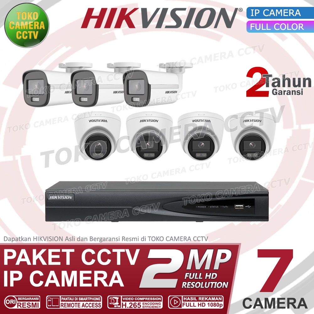 PAKET CCTV IP CAMERA HIKVISION COLORVU 2MP 8 CHANNEL 7 KAMERA