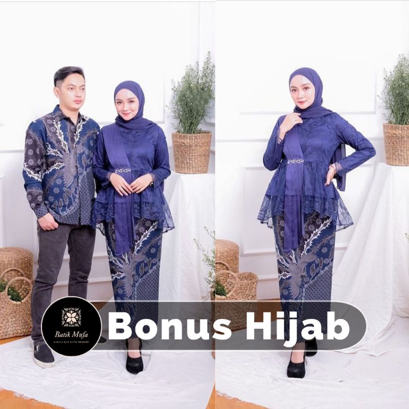 Kebaya couple amalia navy FREE HIJAB | Kebaya modern kebaya wisuda kebaya lamaran tunangan