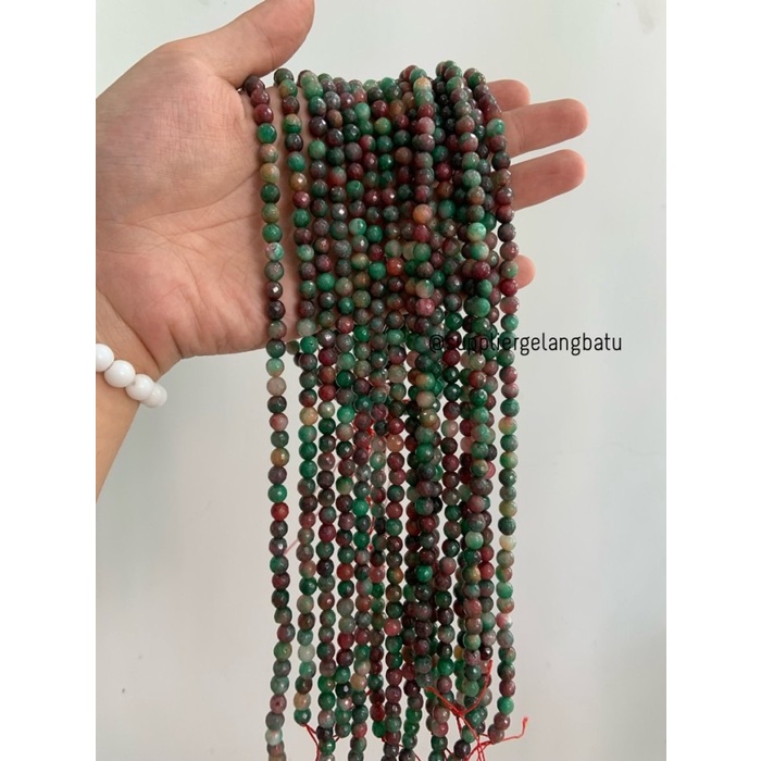 batu BLOODSTONE 6mm cutting bahan gelang kalung premium merah hijau