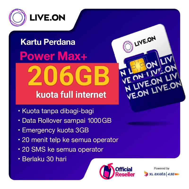 KARTU PERDANA INTERNET LIVE ON 206GB/Bisa Request Langsung Pake