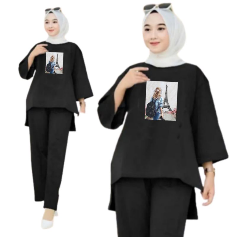 Setelan Kaos Wanita Dewasa Oversize Ld 130 cm Terbaru 2023 Viral Gambar DTF Bahan Kaos Babyterry Tangan 3/4 dan Celana Panjang One Set Wanita Dewasa Jumbo Kekinian Atasan Baju Wanita Dewasa Big Size Stelan Baju Wanita Santai Cewek Paris