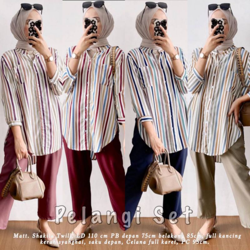 SETELAN SALUR PELANGI/SETELAN RAINBOW/SETELAN NAREYA/BAHAN SHAKILA TWIL ALL SIZE