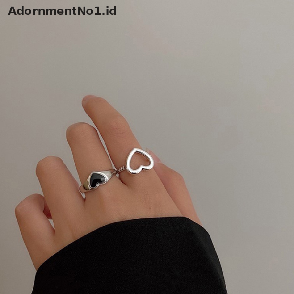 [AdornmentNo1] 1pasang Korea Fashion Berbentuk Hati Cincin Kombinasi Sederhana Hip-Hop Punk Berongga Cincin Gadis Hadiah Untuk Pria Dan Wanita [ID]