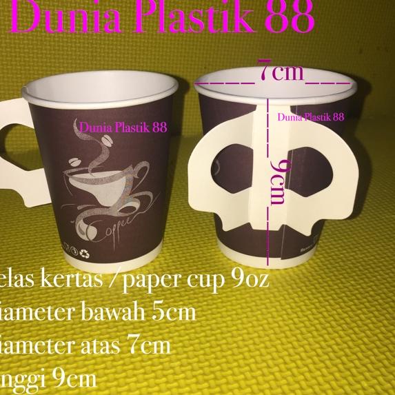 WWA135 50PC gelas kertas PAPER CUP GAGANG foam kopi panas coffe hot 9oz + pegangan GAGANG handle |