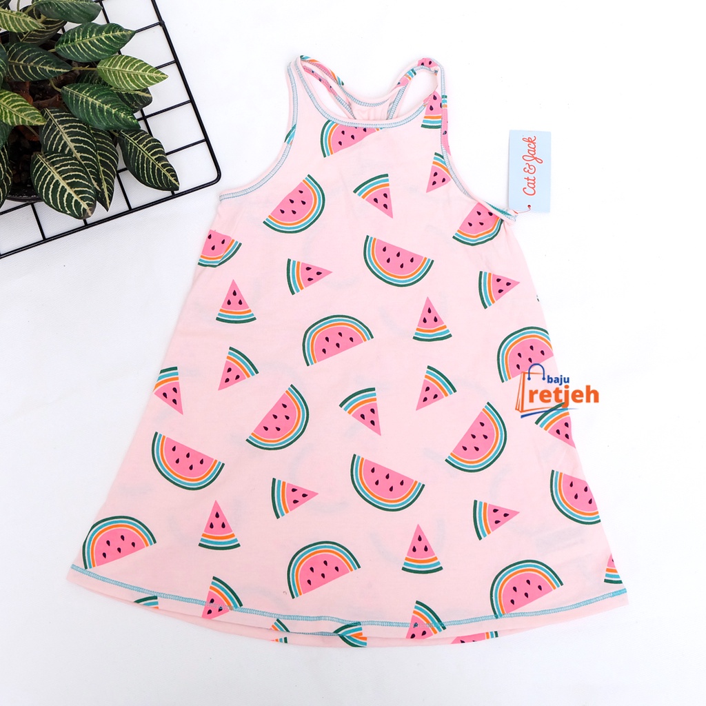DRESS SINGLET ANAK CAT&JACK BELAKANG TALI SILANG FULL MOTIF