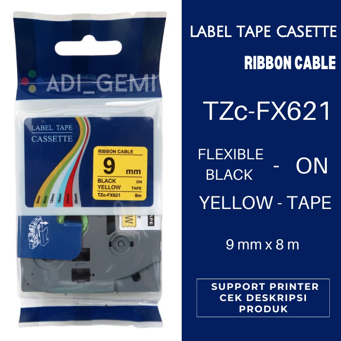 

Compatible Label Tape Brother TZc-FX621 Flexible Black On Yellow 9mm
