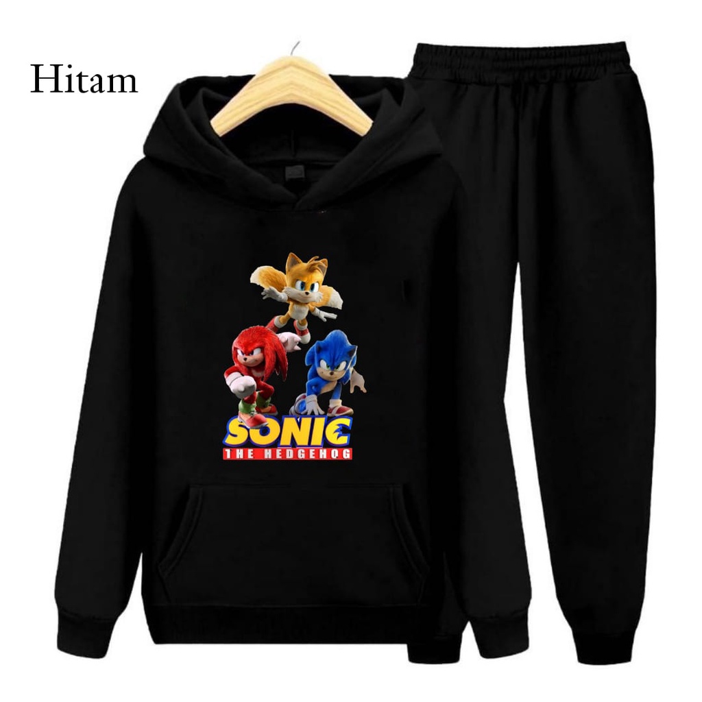 Hzl_outfit Setelan Sweater Hoodie Anak Sonic/ Sweater Hoodie Anak Setelan S.M.XL