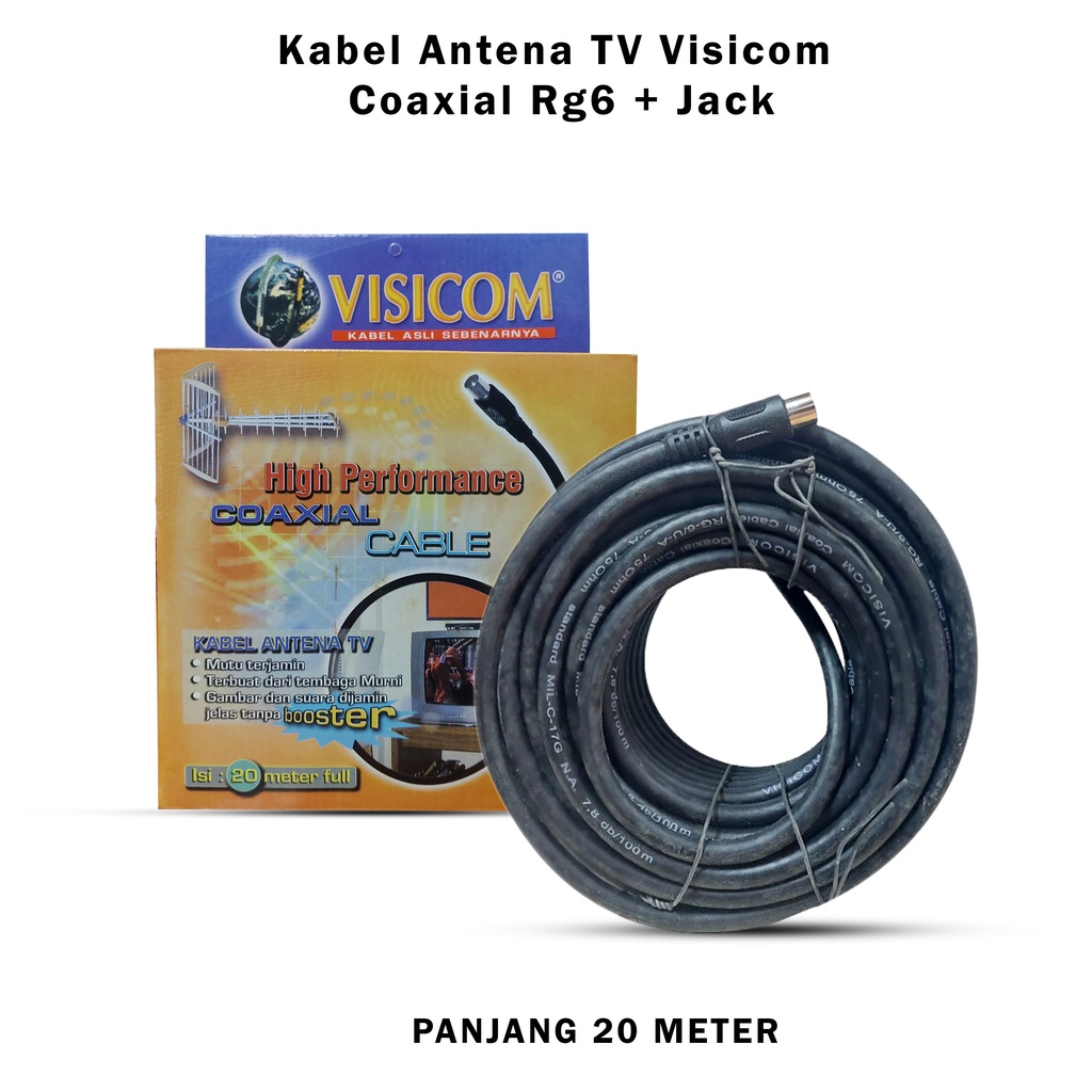 Kabel Antena TV Visicom Coaxial Rg6 + Jack 20 Meter