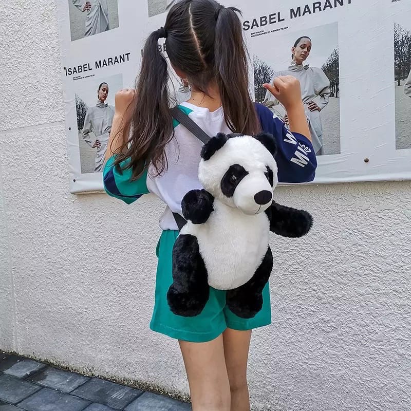 Abraar Kadabra Tas Ransel Anak lucu Boneka Panda bahan bulu import Backpack wanita karakter