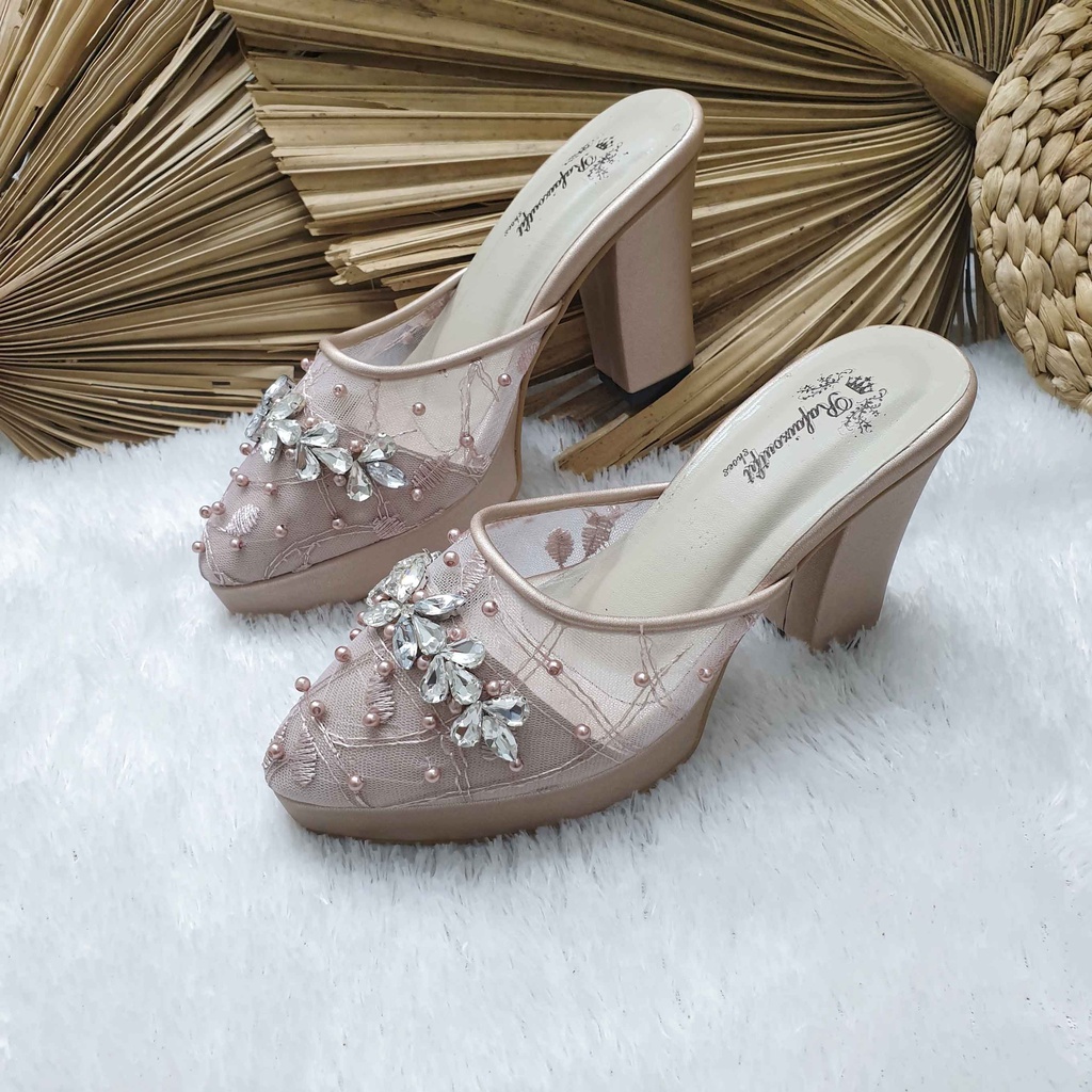 Sepatu wedding pesta cantik Dhanda rosegold hak 9 cm tahu