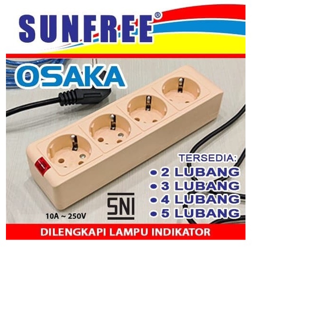 Sunfree Stop Kontak Arde 4 Lubang Tanpa Kabel SNI Colokan Listrik 4