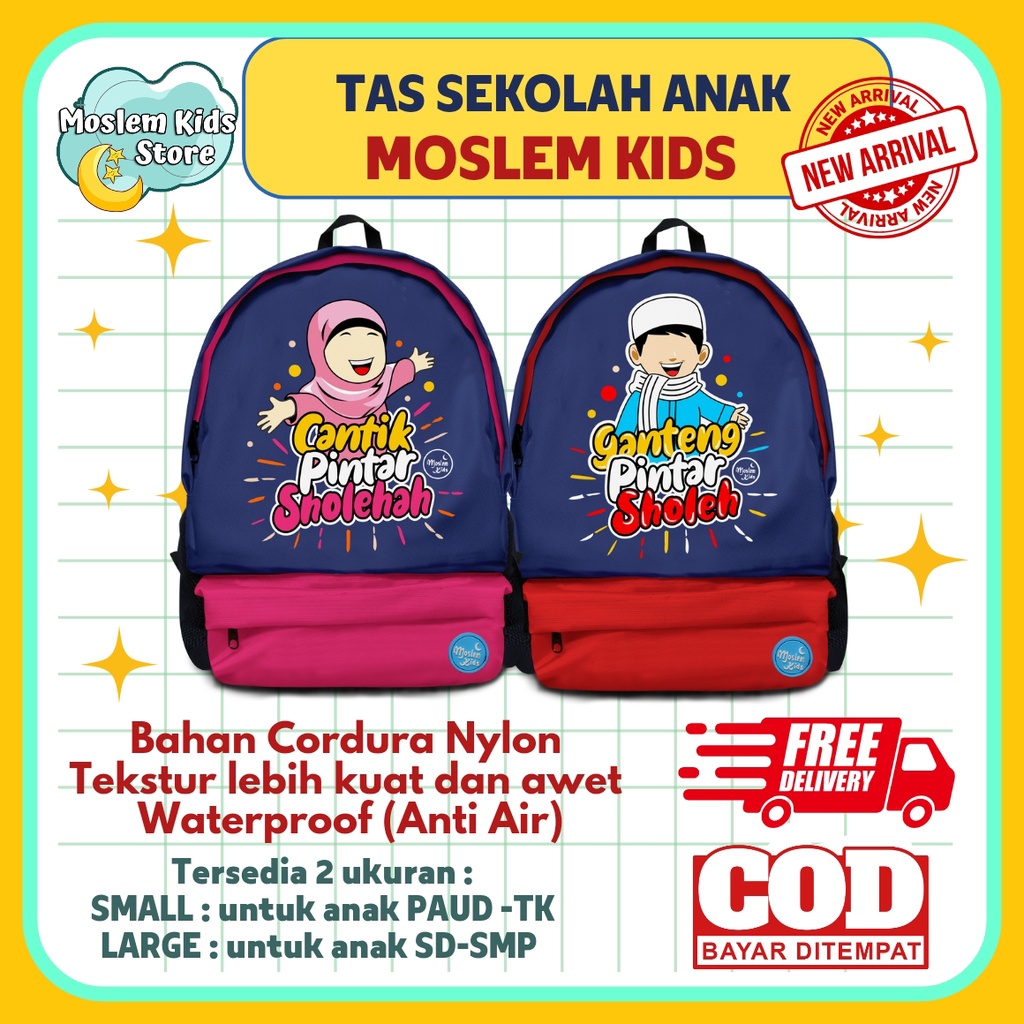 Moslem Kids Tas Sekolah Anak PAUD TK SD Tas Ransel Tas Anak Muslim Seri Couple "Ganteng Cantik Pinta