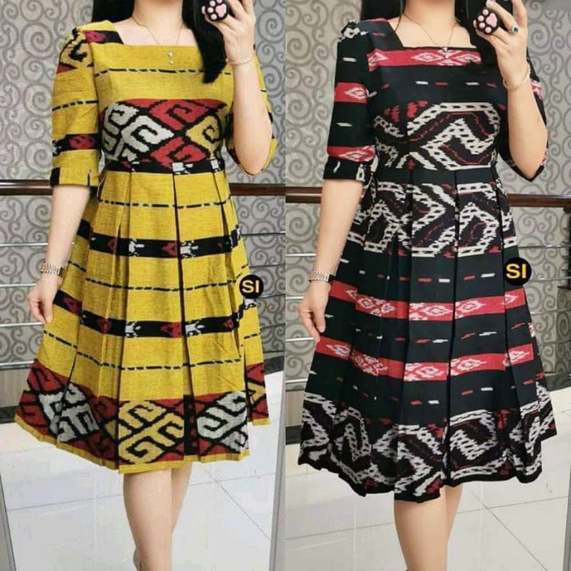 BAJU DRESS REMPEL, BAJU PESTA ETNICK LENGAN BALON