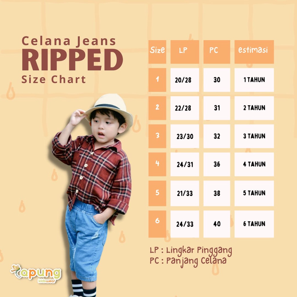 (capung kidswear) Celana Pendek Jeans Ripped Anak Laki-Laki 1-6 tahun