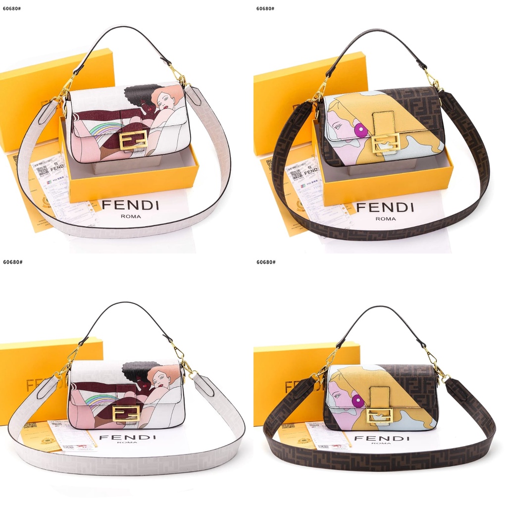 TAS WANITA BATAM IMPORT FENDI BAGUETTE JACQUARD FF FABRIC BAG GOLD HARDWARE 60680 KWALITAS PLATINUM