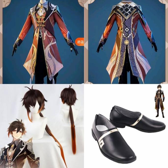 READY Zhongli wig shoes costume cosplay genshin impact