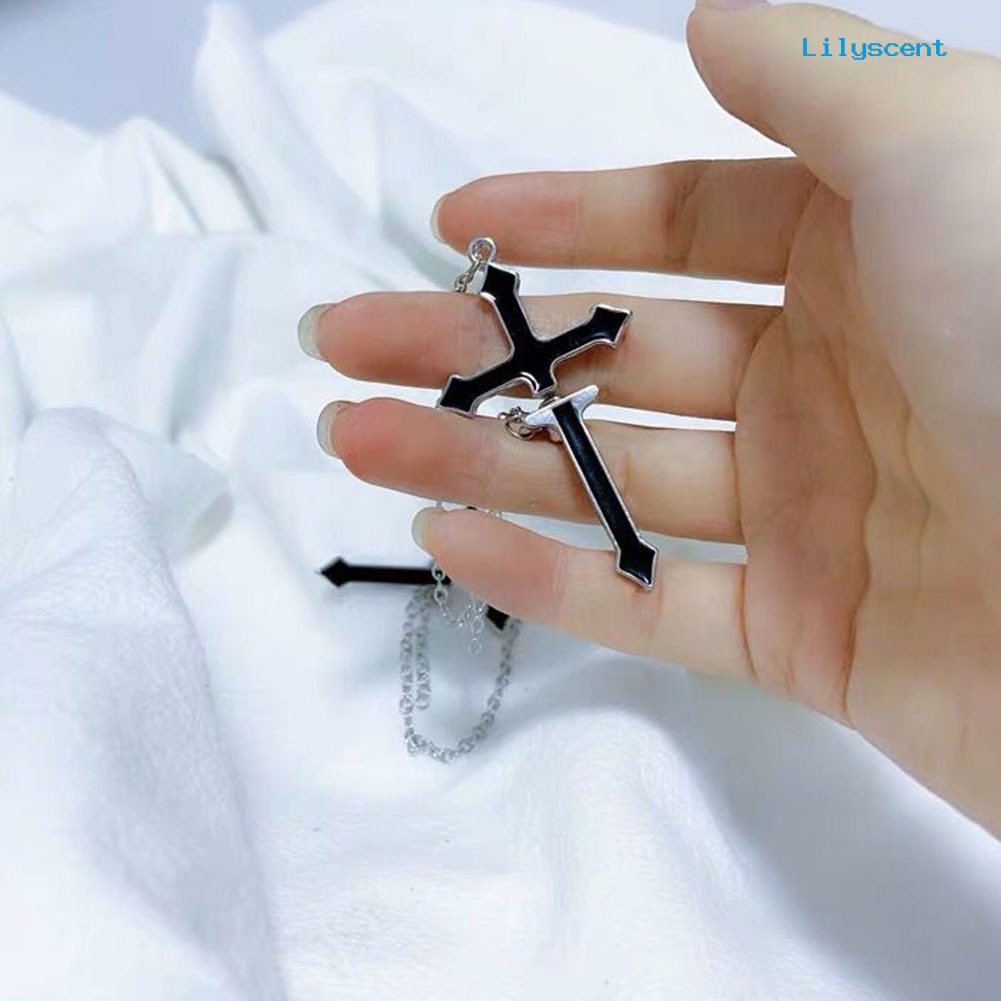 [LS] 1pc Unisex Punk Cross Drop Rantai Panjang Tulang Rawan Stud Anting Tindik Perhiasan