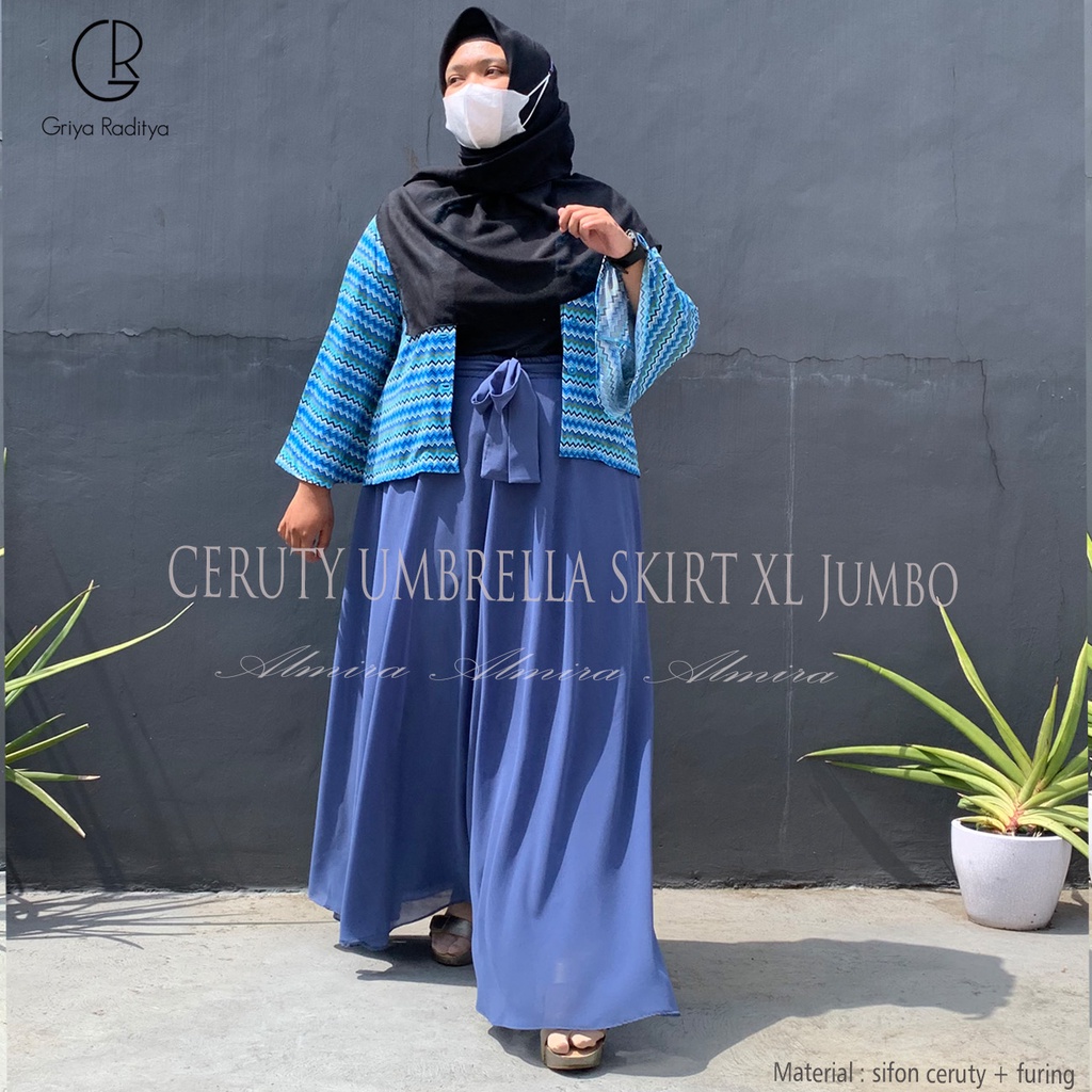 Rok Jumbo Panjang Big Size Sifon Chiffon Ceruty Ceruti Model Payung Lebar  Almira Umbrella Skirt Ukuran XL BB 80 Pinggang 90cm