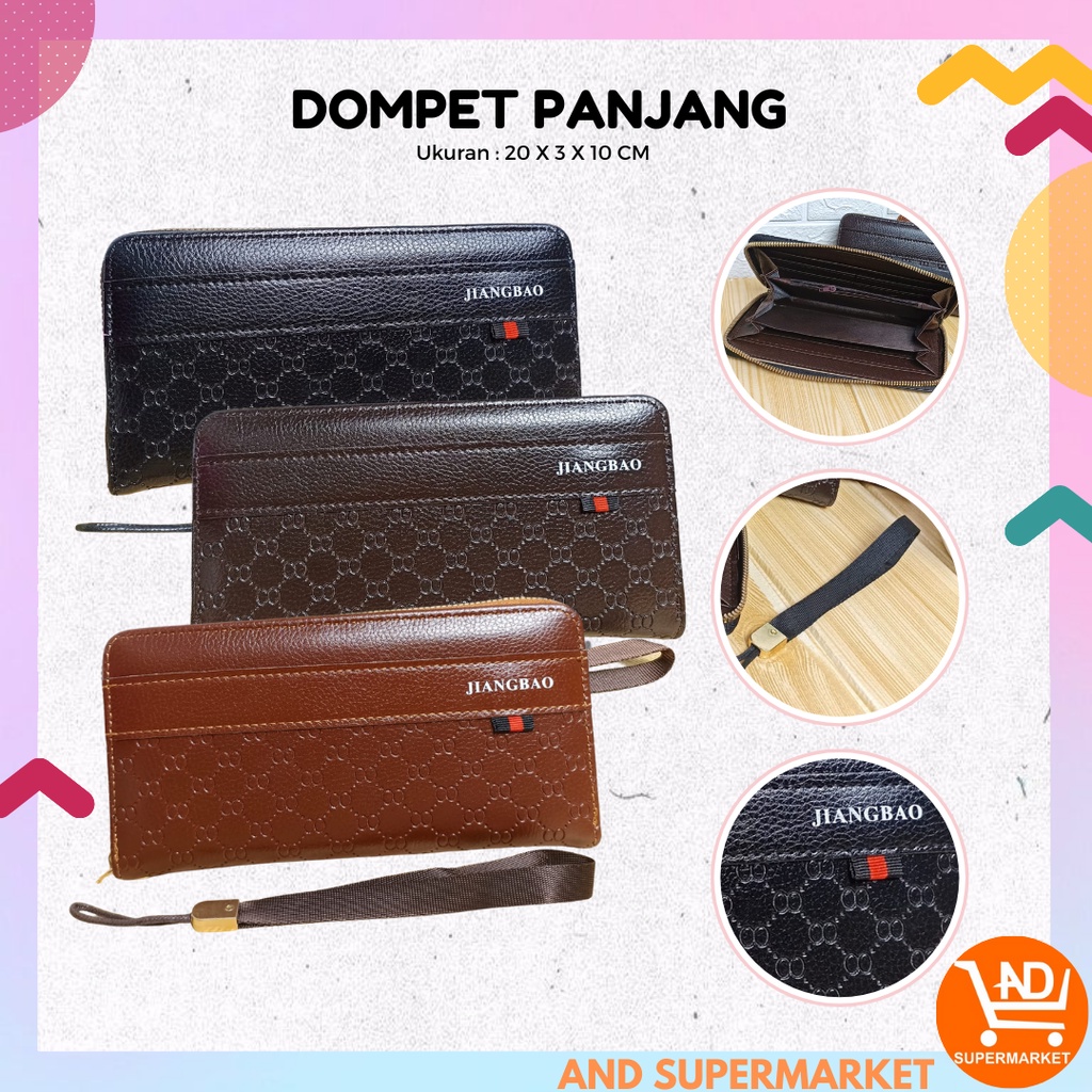 AND / COD / Dompet Panjang Pria Import Dompet Cowok Kulit PU Dompet Panjang Tali Laki-Laki Handbag Motif Polos Murah D98