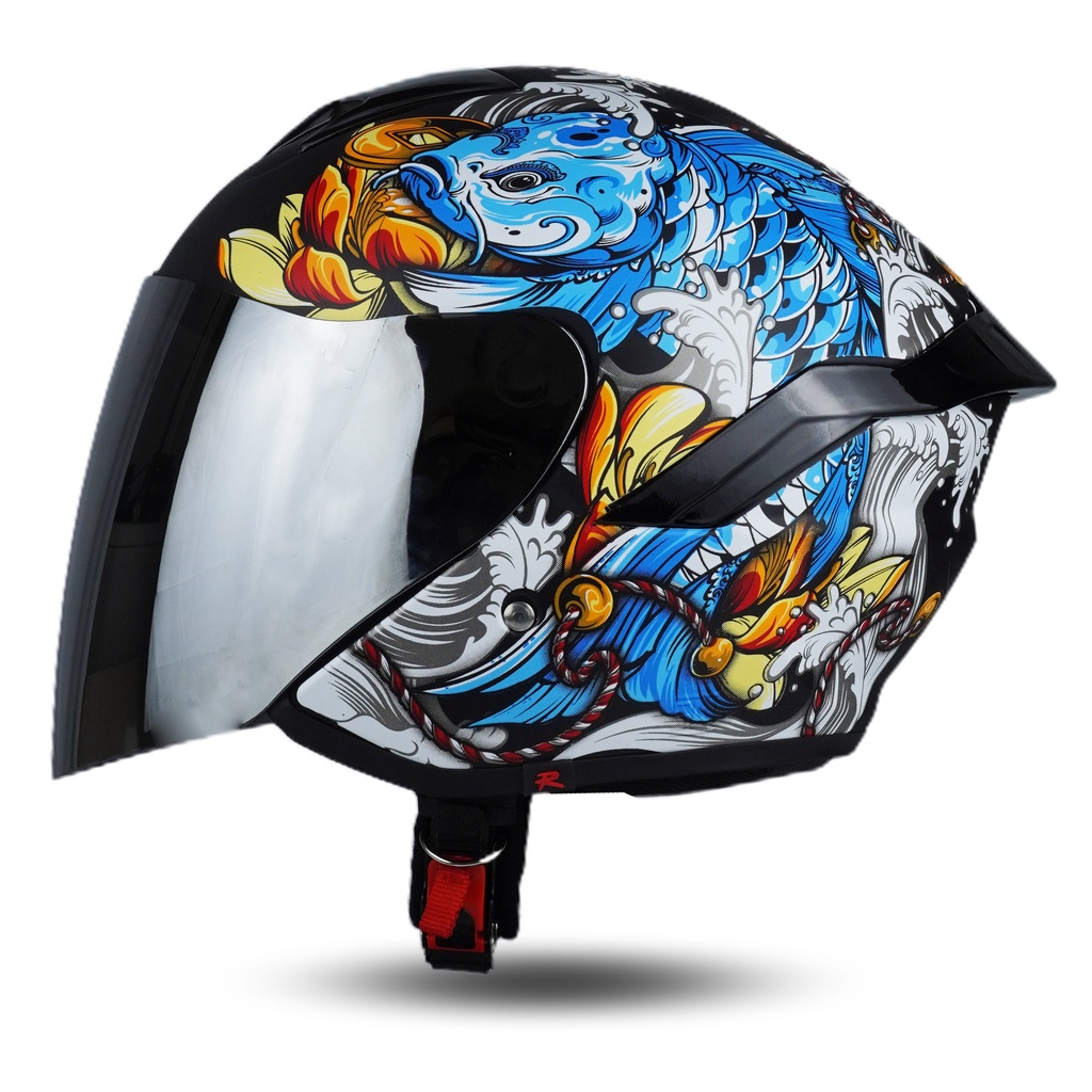 Rsix Helm Half Face Motif series KOI black SNI