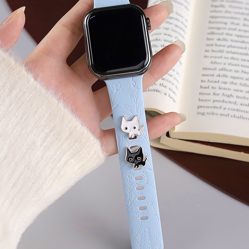 6gaya Kartun Kucing Jam Tangan Strap Gesper Dekorasi Silikon Watch Strap Metal Decoration Watch Strap Aksesoris Fashion Hadiah Untuk Teman