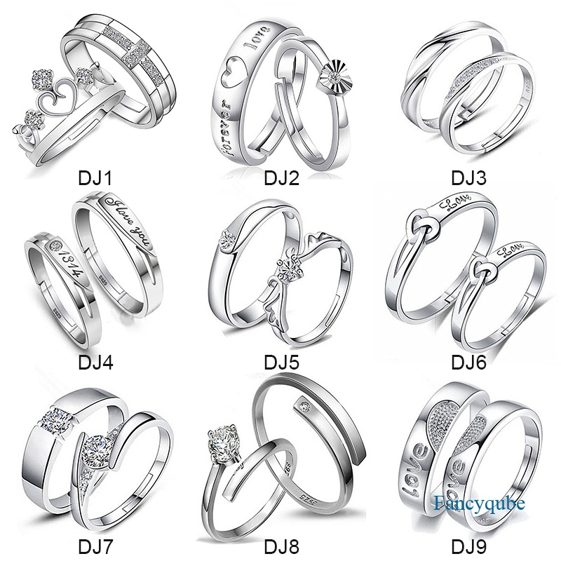 2 Pcs/Set925 Sterling Perak Adjustable Pasangan Cincin Berlian Fashion Wanita Perhiasan Cincin Couple Rings
