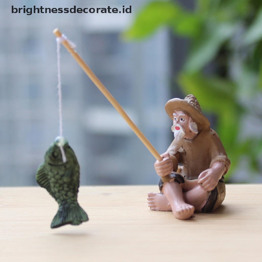 [Birth] Memancing Orang Tua Resin Figure Patung Ornamen Taman Kerajinan Taman Lanskap Mikro [ID]