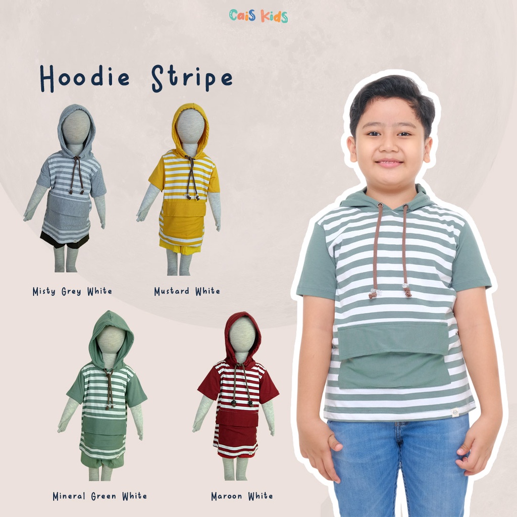 Hoodie Stripe Kaos kupluk topi motif stripe anak Laki-laki &amp; baju garis perempuan bahan cotton combed 30s