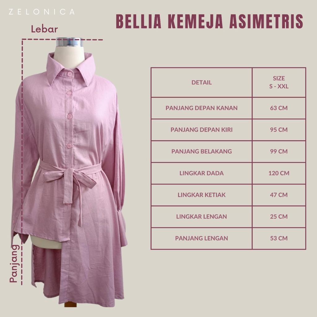 Zelonica Bellia Kemeja-Tunik Asimetris Linen