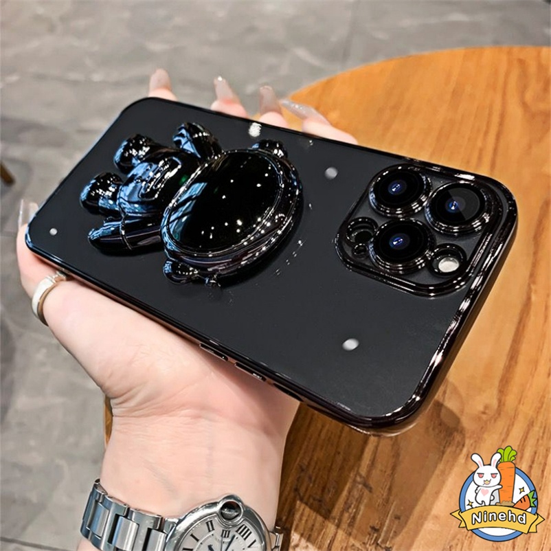 Soft Case Silikon 6D Plating Shockproof Dengan Stand Holder Untuk iPhone 14 13 12 11 Pro Max 7 8 Plus SE 2020