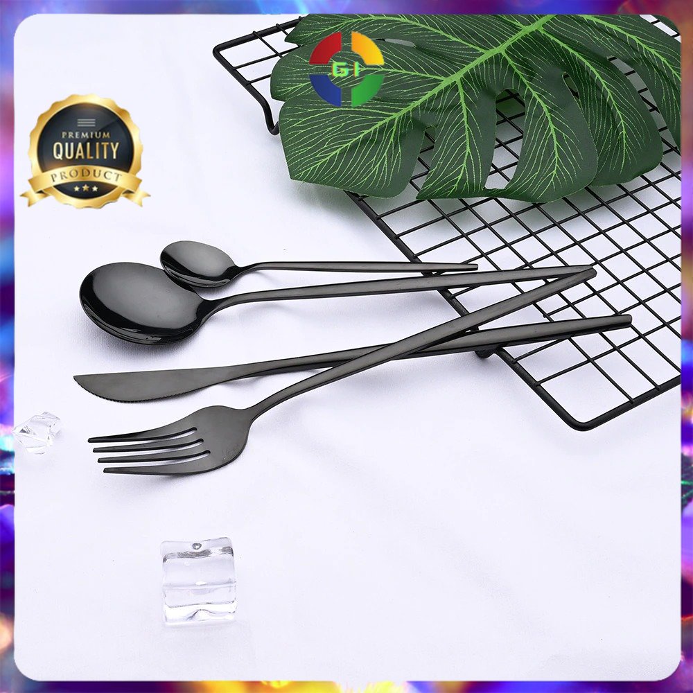 Perlengkapan Makan Sendok Garpu Pisau Cutlery 1 Set Isi 24 PCS Stainless Black