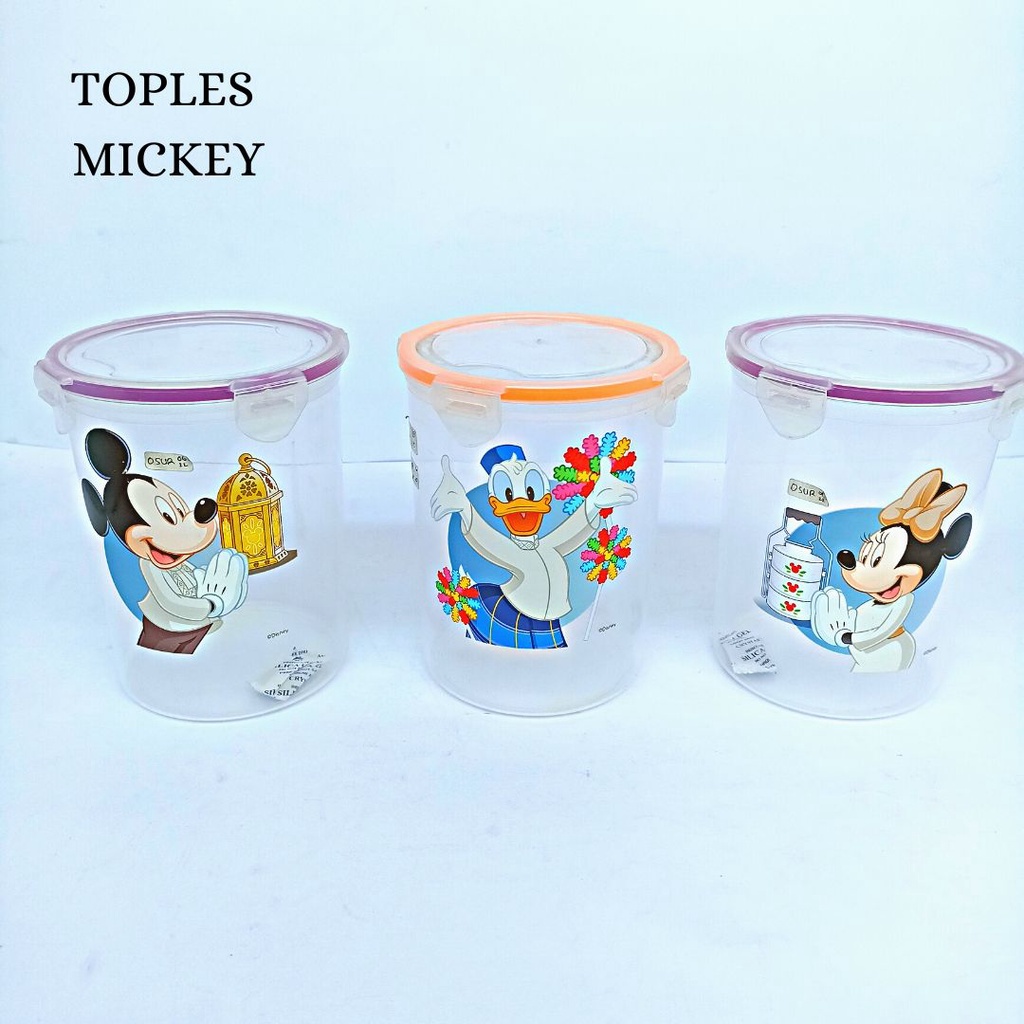 Toples Plastik Bulat Toples Serbaguna Plastik Bening Tutup Flip Toples Plastik Karakter
