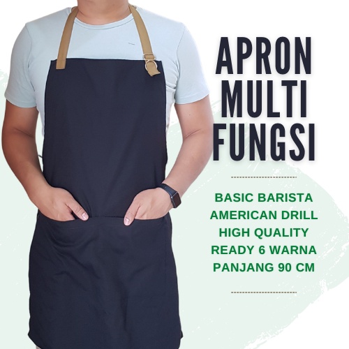 UNIWORKS Apron Barista Seri V01M02 Bahan American Drill Kombinasi 6 Warna Panjang 90cm