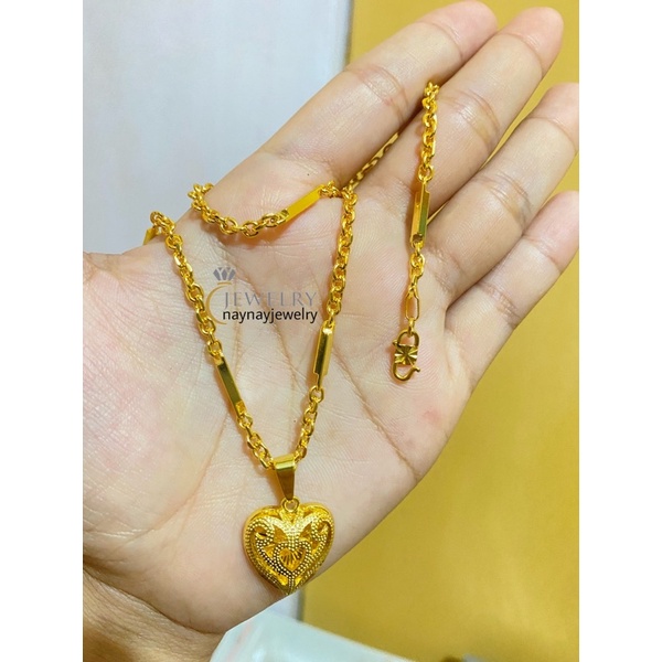 Kalung medan balok 3 sukulove ukir / warna 24k 60 cm