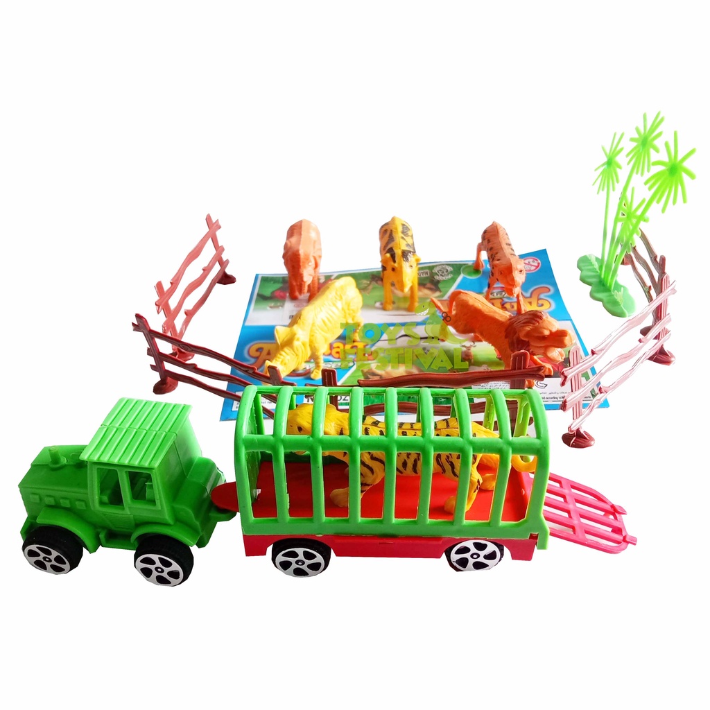 Mainan Figure Isi 6 Pcs Animal New Set Mobil dan Pagar Multiwarna