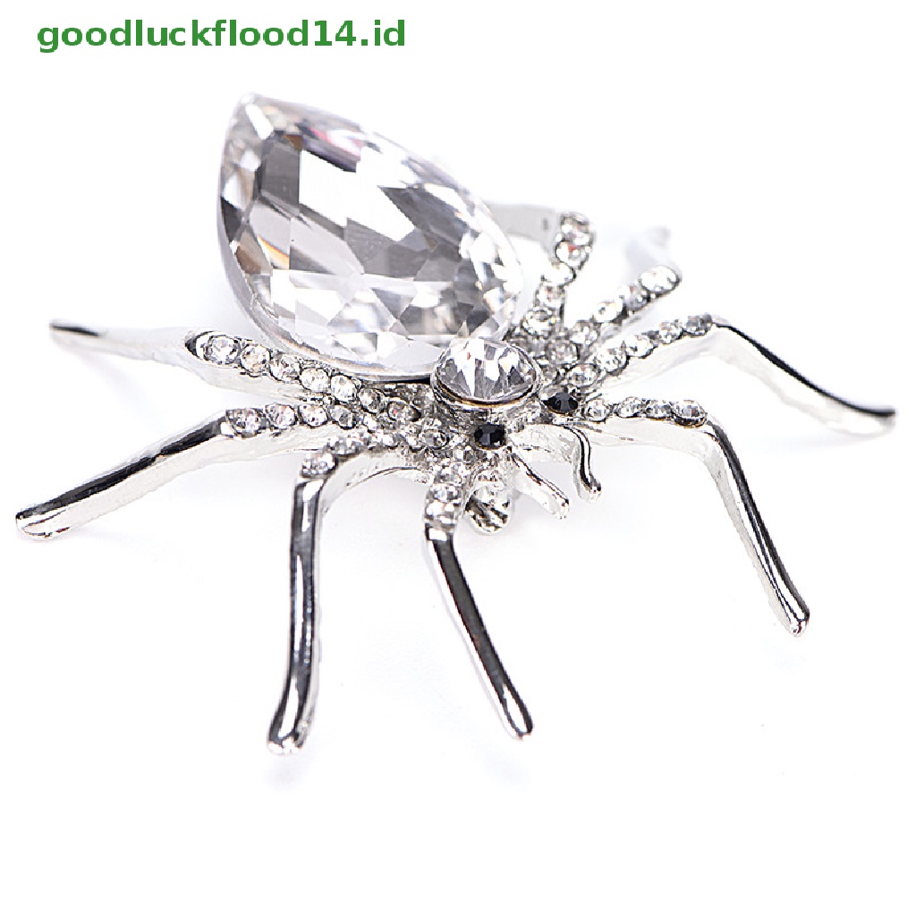 [GOOGFOUR] Spider Putih Perak Disepuh Fashion Bros Perhiasan Elegan Kristal Brooch Pin [TOP]