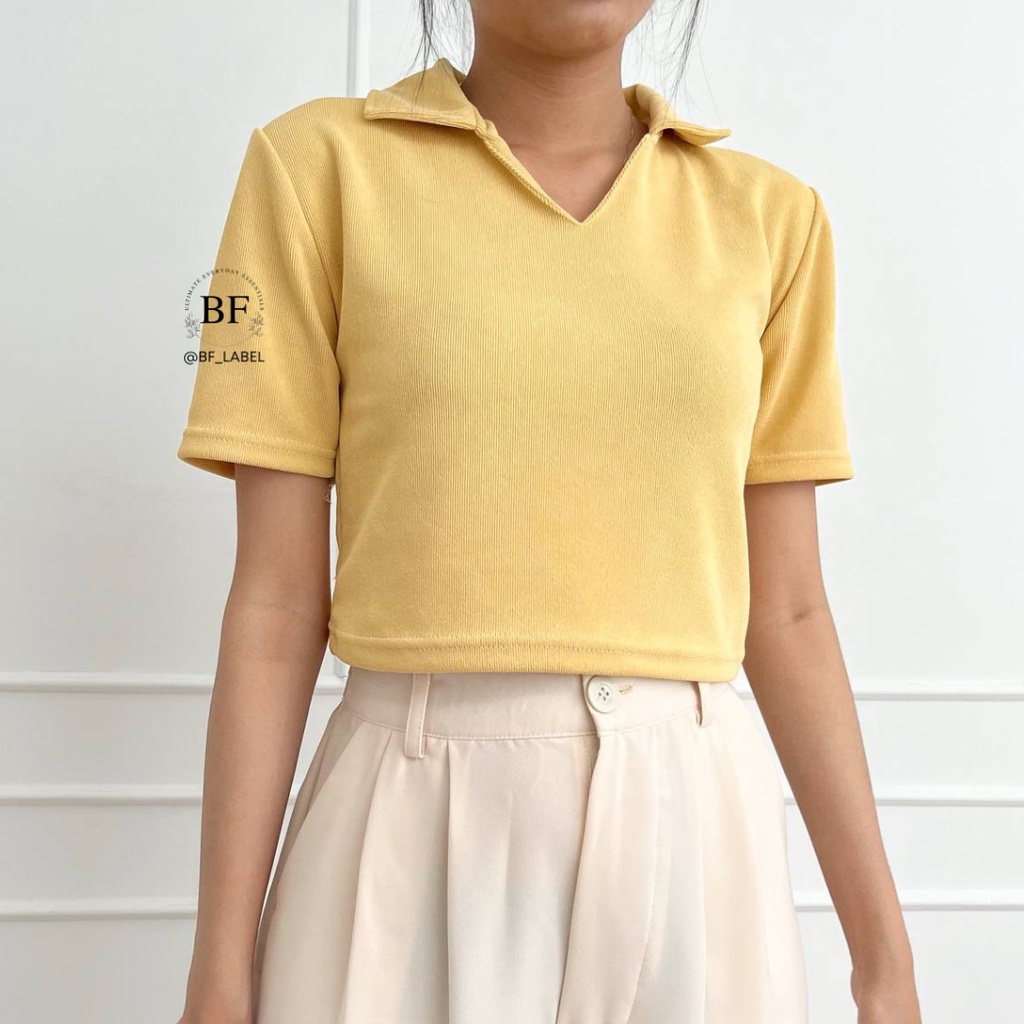 Orchid Top 260 | Kaos Knit Bamboo | Kaos Polo Crop | Kaos Polos Wanita by@bf_label