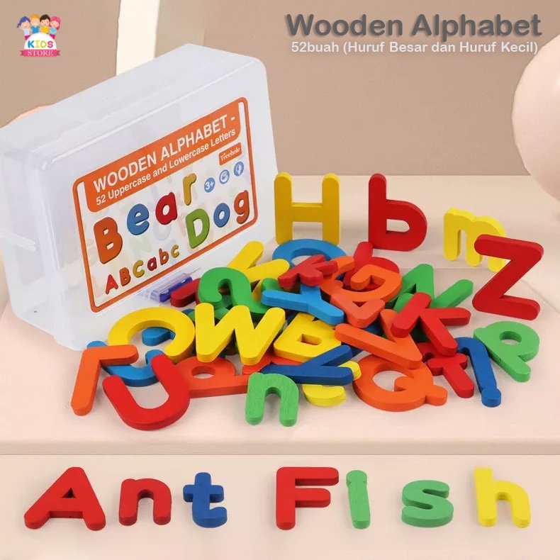 Wooden Alphabet 52Words | Puzzle Kayu Mainan Edukasi Anak 3-4-5-6-7 Tahun | Kado Ulang Tahun Anak Cowok | Mainan Terbaru 2023