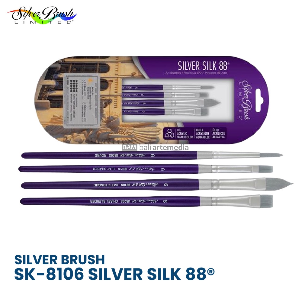 Kuas Lukis Set Alat Melukis Silver Brush/ SK-8106 Silver Silk 88® 4pcs Perlengkapan Menggambar Terlaris By Bali Artemedia