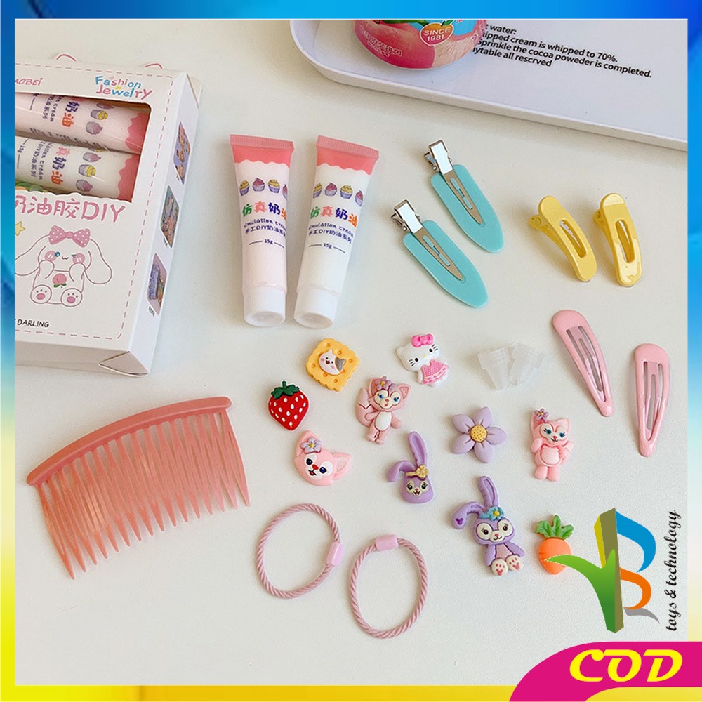 RB-C776 Jepit Rambut DIY Set With Clay Decorating Hair Pin Korean Style / Menghias Jepitan Karet Aksesoris Rambut Anak dengan Cream Import