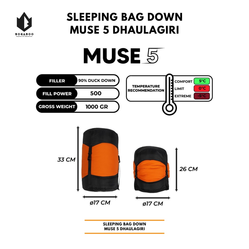 Sleeping Bag Dhaulagiri Down Muse 5 -Sleeping Bag Bulu Bebek Putih Hangat -  Kantung Tidur Kompres Sistem