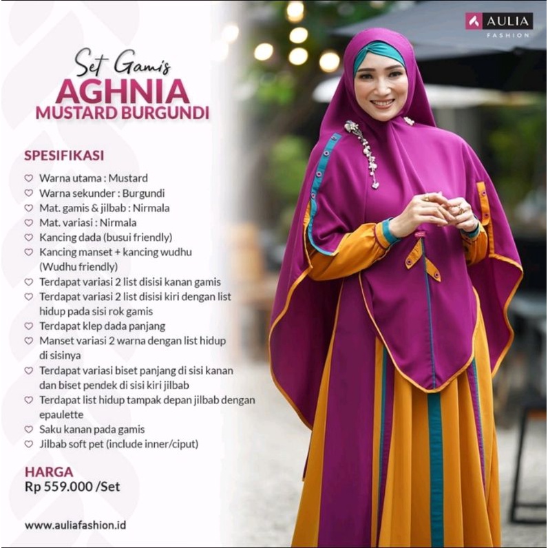SET GAMIS AULIA FASHION AGHNIA MUSTARD BURGUNDI